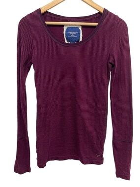 American Eagle Y2K Plum Striped Long Sleeve Scoop Neck Top Size Medium